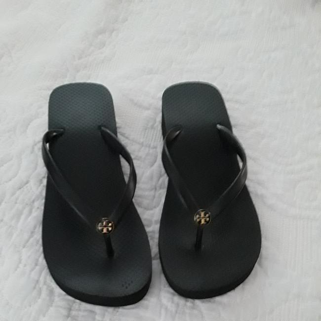 Tory Burch Black Wedge Flip Flop Sandals