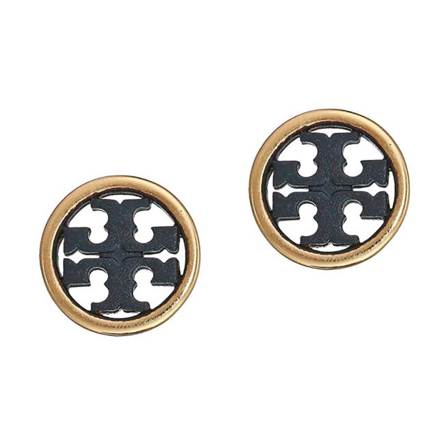 Tory Burch Black Gold Stud Miller Circle Earrings 