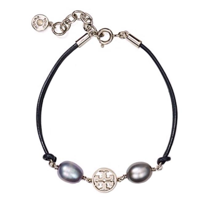 Tory Burch Black Gray Miller Pearl Logo Bracelet 