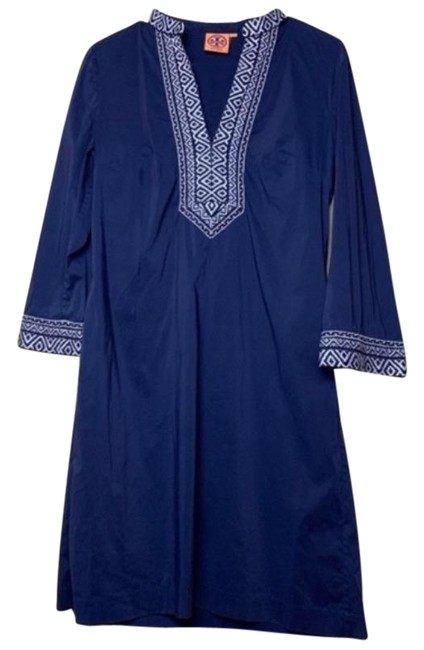 Tory Burch Blue Embroidered Navy Mid length Short Casual Dress  S 