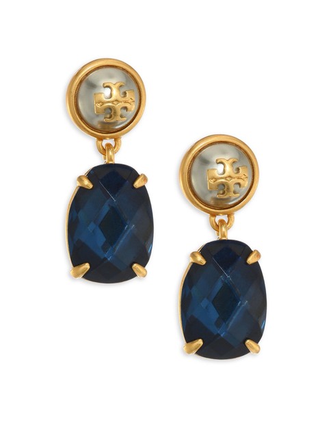 Tory Burch Blue Epoxy Stone Drop Earrings 