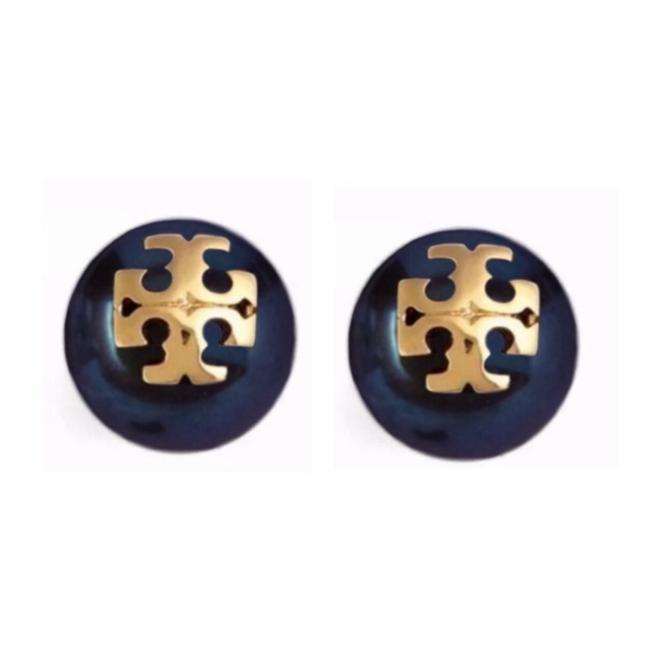 Tory Burch Blue Evie Pearl Logo Earrings 