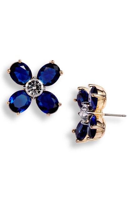Tory Burch Blue Gold Stud Buddy Clover Earrings 