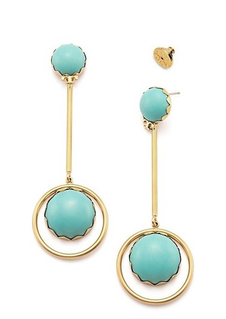 Tory Burch Blue Linear Stone Statement Earrings 