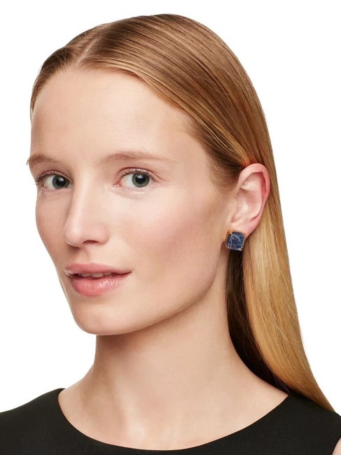 Tory Burch Blue Stud Crystal Logo Earrings 