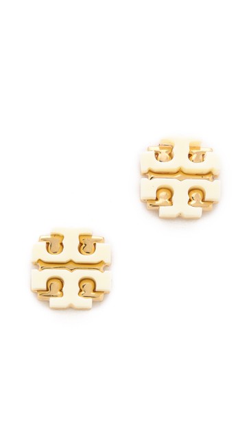 Tory Burch Blue Stud Pink Enamel Earrings 