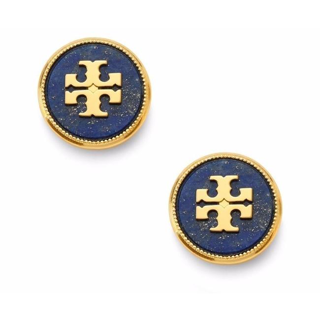 Tory Burch Blue Stud T New Semi precious Lapis T logo Earrings 