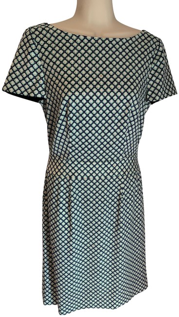 Tory Burch Blues White Silk Geometric Print Short Work Office Dress