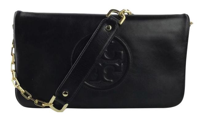 Tory Burch Bombe Reva Black Leather Clutch 