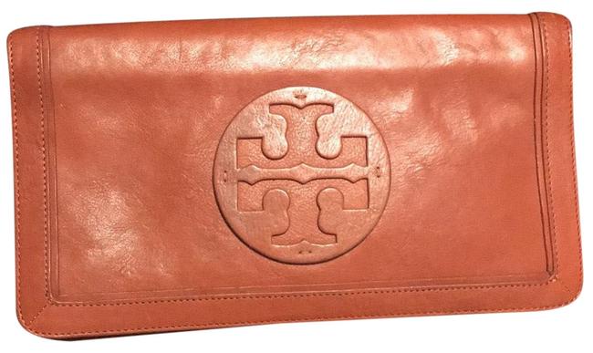 Tory Burch Bombe Reva Cognac Leather Clutch 