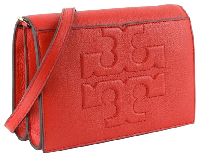 Tory Burch Bombe T Combo Red Cowhide Leather Clutch 