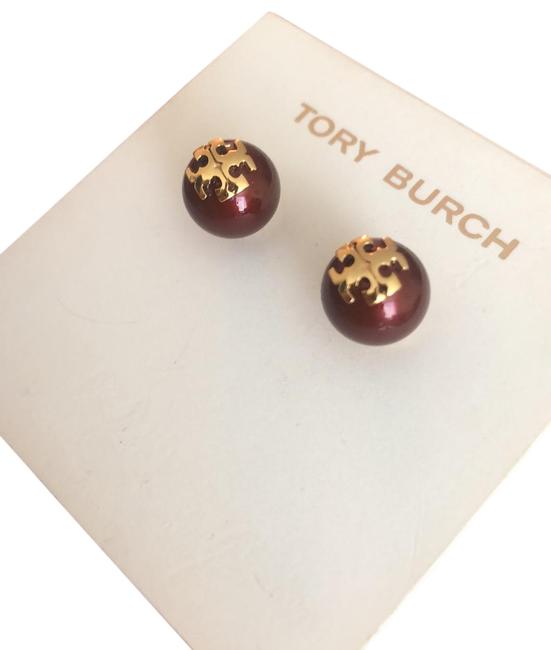 Tory Burch Bordo Pearl Logo Studs Earrings 