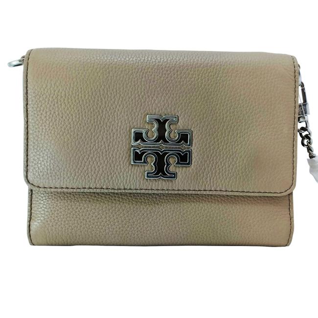 Tory Burch Britten Chain Wallet French Gray Leather Shoulder Bag 