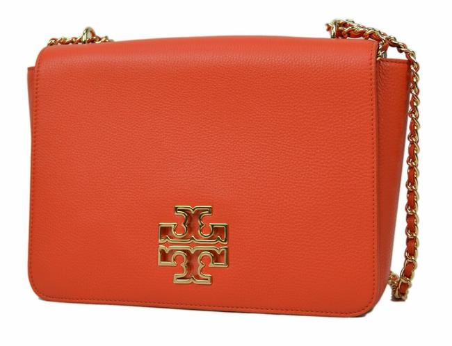 Tory Burch Britten Large Adjustable Spiced Orange Leather Shoulder Bag 