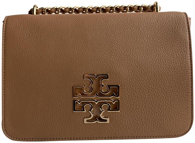 Tory Burch Britten Pebble Bark Leather Shoulder Bag 