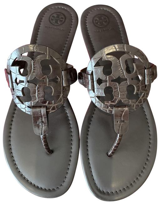 Tory Burch Brown 95m Miller' Croc Embossed Sandals 5 