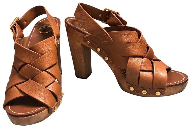 Tory Burch Brown Leather Wooden Heels M Platforms