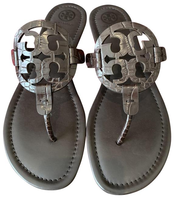 Tory Burch Brown Miller' Croc Embossed Sandals