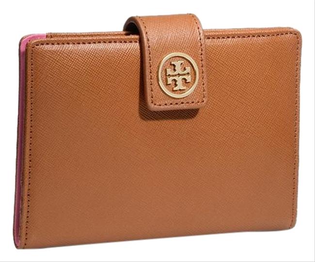 Tory Burch Brown Robinson Leather Passport Case Wallet 