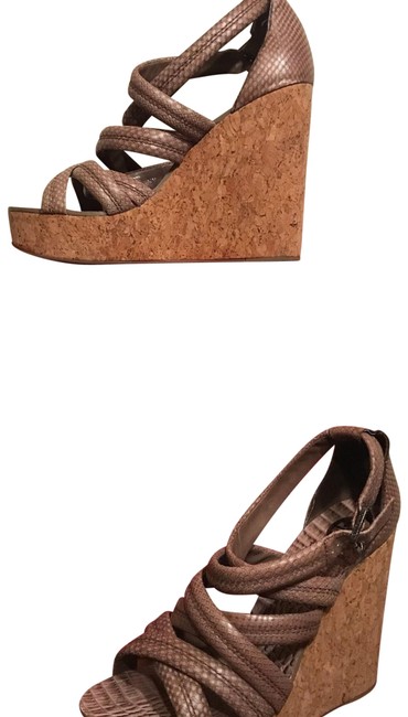 Tory Burch Brown Snakeskin Embossed Wedges