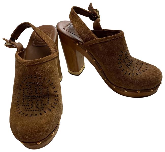 Tory Burch Brown Suede Leather Wooden Clogs M Sandals