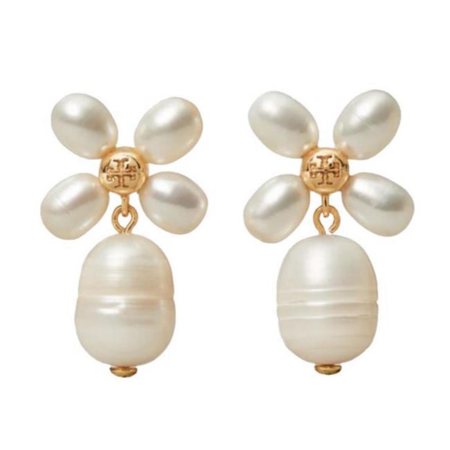 Tory Burch Buddy Clover Pearl Drop Earrings 