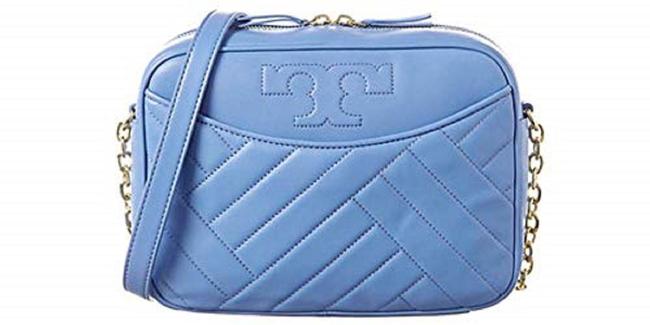 Tory Burch Camera Alexa Stitching Blue Leather Shoulder Bag 