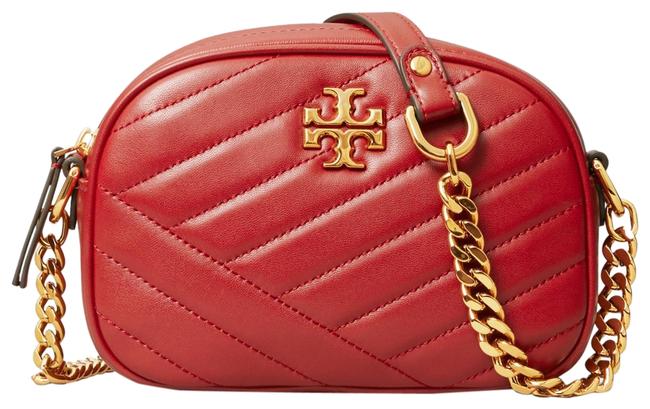 Tory Burch Camera Kira Chevron Small Red Leather Cross Body Bag 