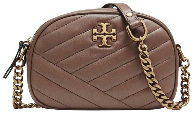 Tory Burch Camera Kira Chevron Small Taupe Leather Cross Body Bag 