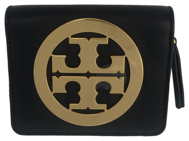 Tory Burch Charlie Mini Fold Black Leather Wallet 