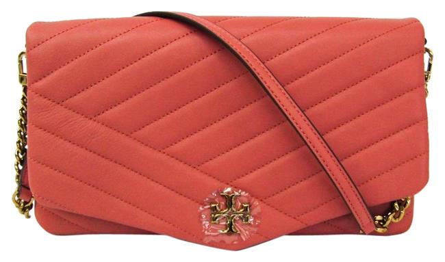 Tory Burch Clutch Kira Chevron 56824 Women's Pink Beige Leather Shoulder Bag 