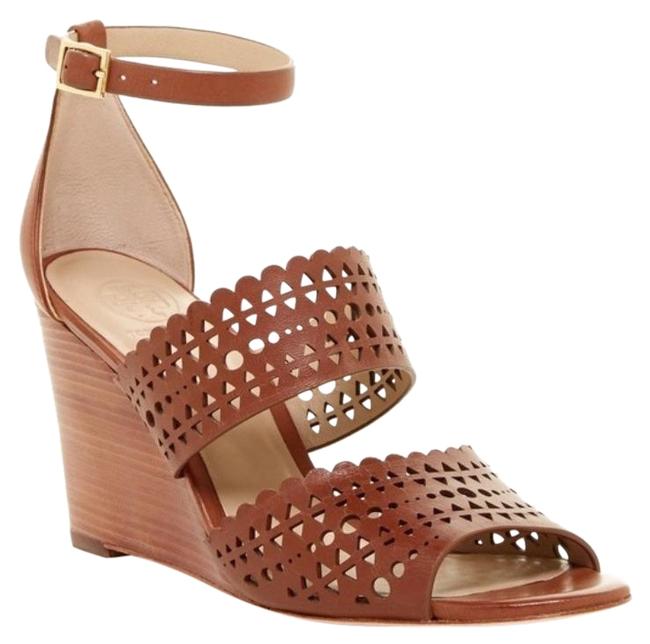 Tory Burch Cognac Perforated Gladiator Wedges