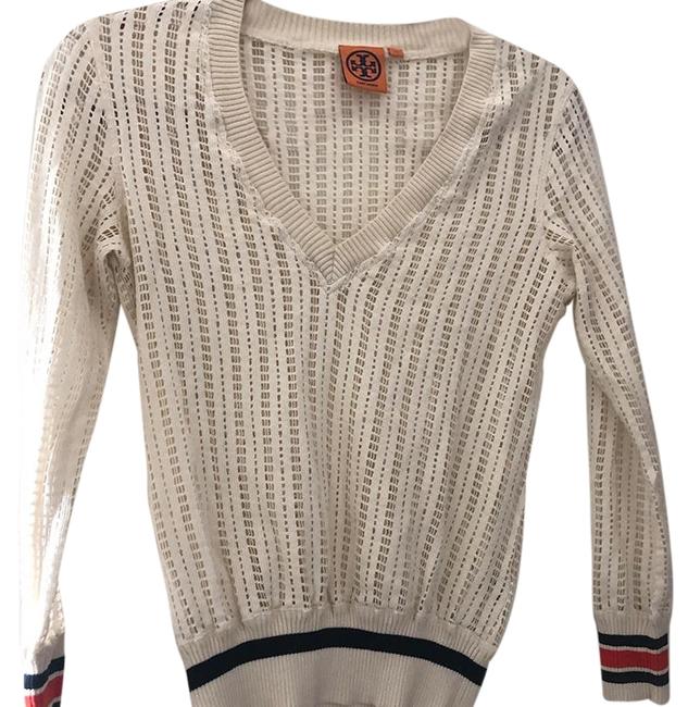Tory Burch Collegiate Light Crochet Knit Cream Sweater 