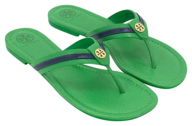 Tory Burch Court Green Navy Sea Maritime Thong Sandals 5 