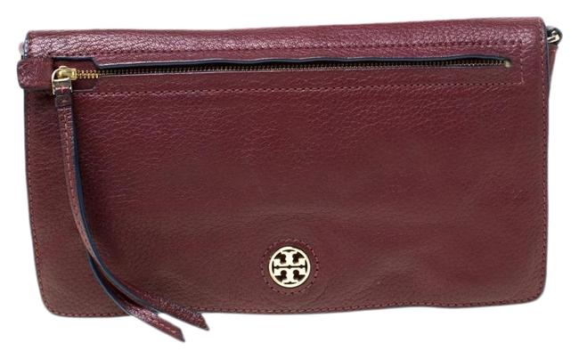 Tory Burch Crossbody Flap Pocket Burgundy Leather Shoulder Bag 