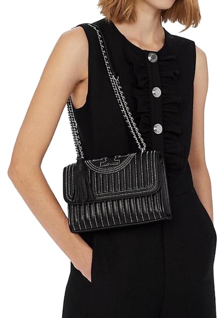 Tory Burch Crossbody New Studded Purse Black Leather Shoulder Bag 