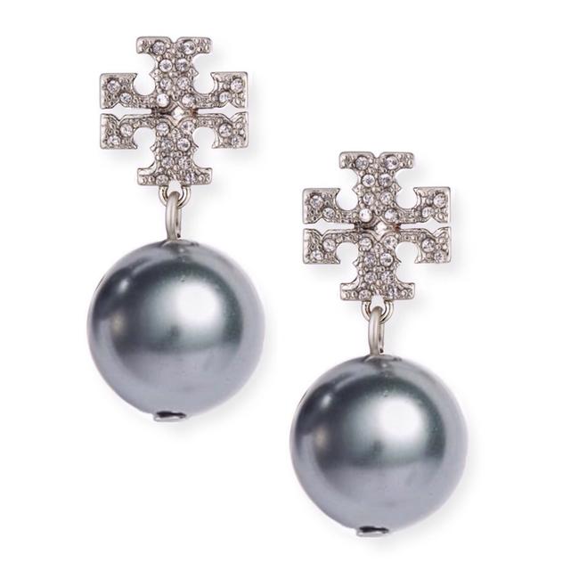 Tory Burch Crystal Logo Pearl Drop Earrings 