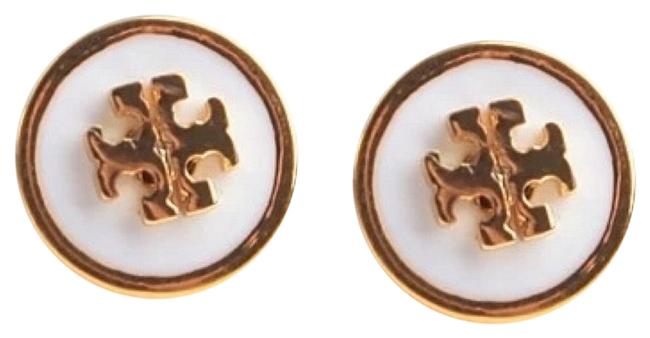 Tory Burch Enameled Raised logo In Ivory Earrings 
