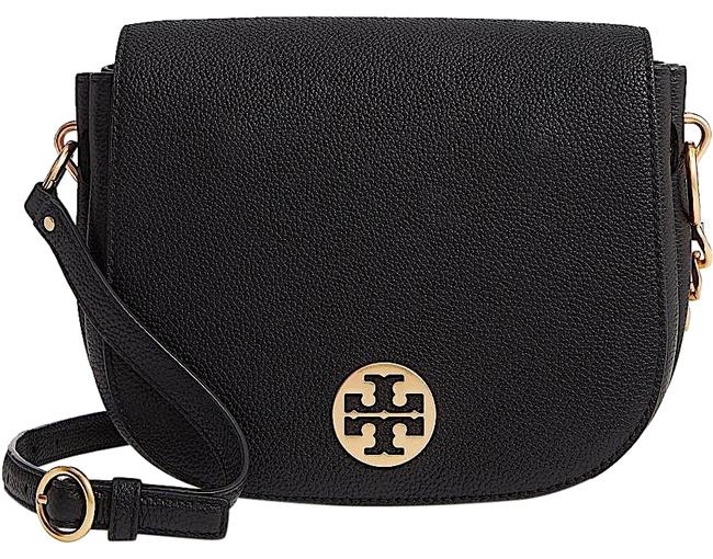 Tory Burch Everly Flap Saddle with Tag Black Leather Cross Body Bag 