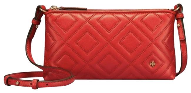 Tory Burch Fleming Clutch Chain Exotic Red Leather Cross Body Bag 