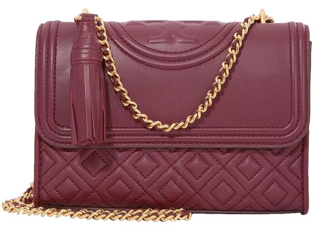 Tory Burch Fleming Claret Small Shoulder Cross Burgundy Leather Shoulder Bag 