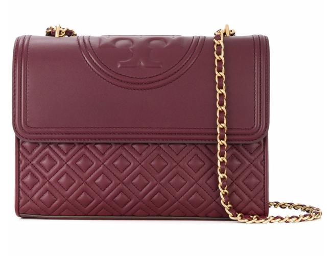 Tory Burch Fleming Convertible Imperial Garnet Lambskin Leather Shoulder Bag 