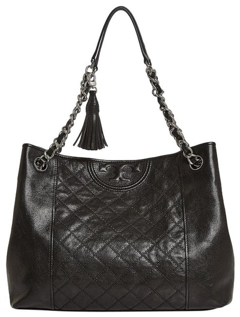 Tory Burch Fleming Distressed Black Leather Tote 