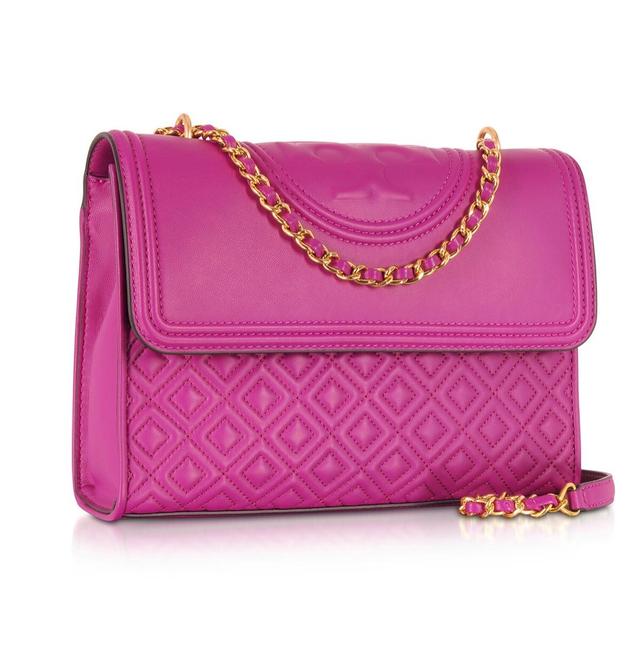 Tory Burch Fleming Large Convertible Party Fuchsia Leather Shoulder Bag 