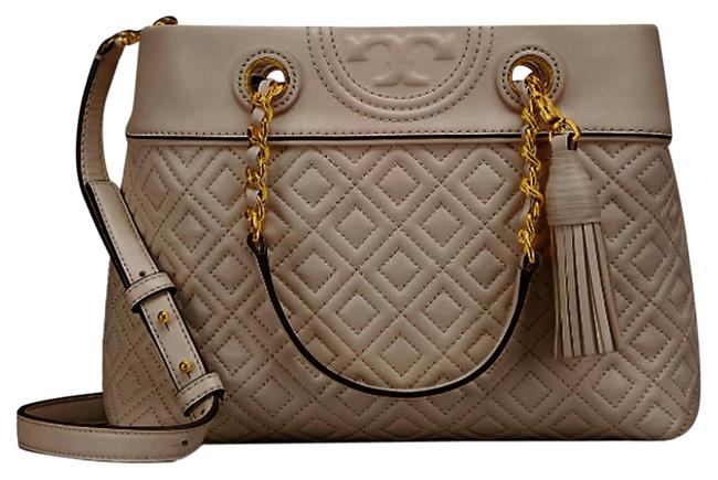 Tory Burch Fleming Light Small Taupe Leather Tote 