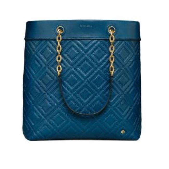 Tory Burch Fleming Medium Symphony Blue Leather Tote 