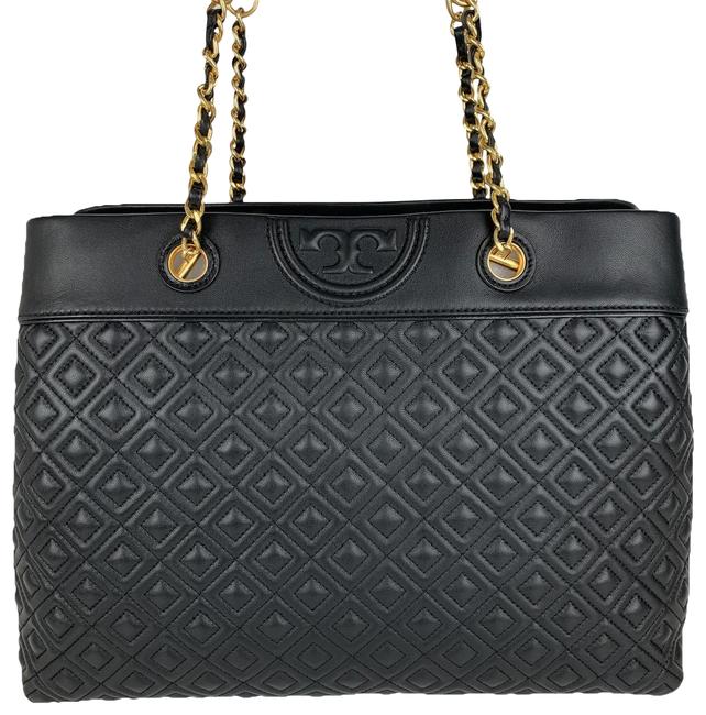 Tory Burch Fleming New Triple Compartment Black Leather Tote 