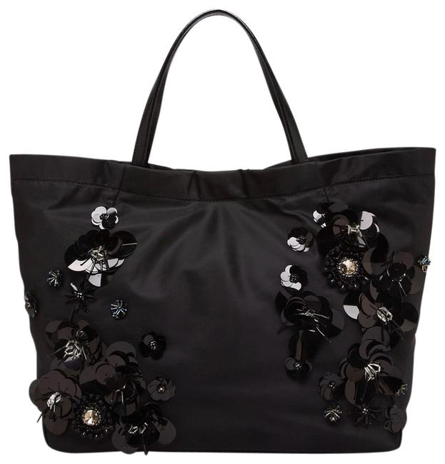 Tory Burch Flower Cluster Black Nylon &amp Leather Tote 