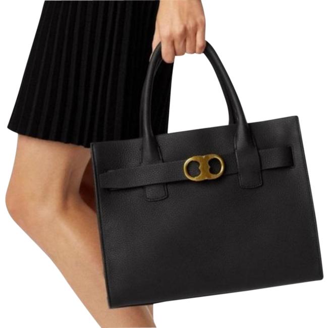 Tory Burch Gemini Gold Black Leather Tote 
