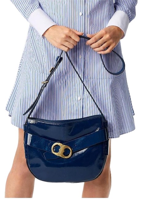 Tory Burch Gemini Link Midnight Swim Patent Leather Cross Body Bag 